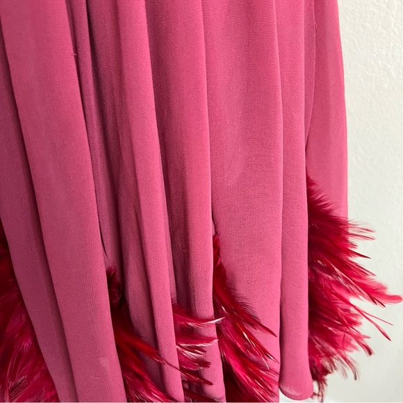 Twelve By Twelve Pink Mauve Ruched Feather Embellished Fit & Flare Chiffon Dress - Picture 4 of 10